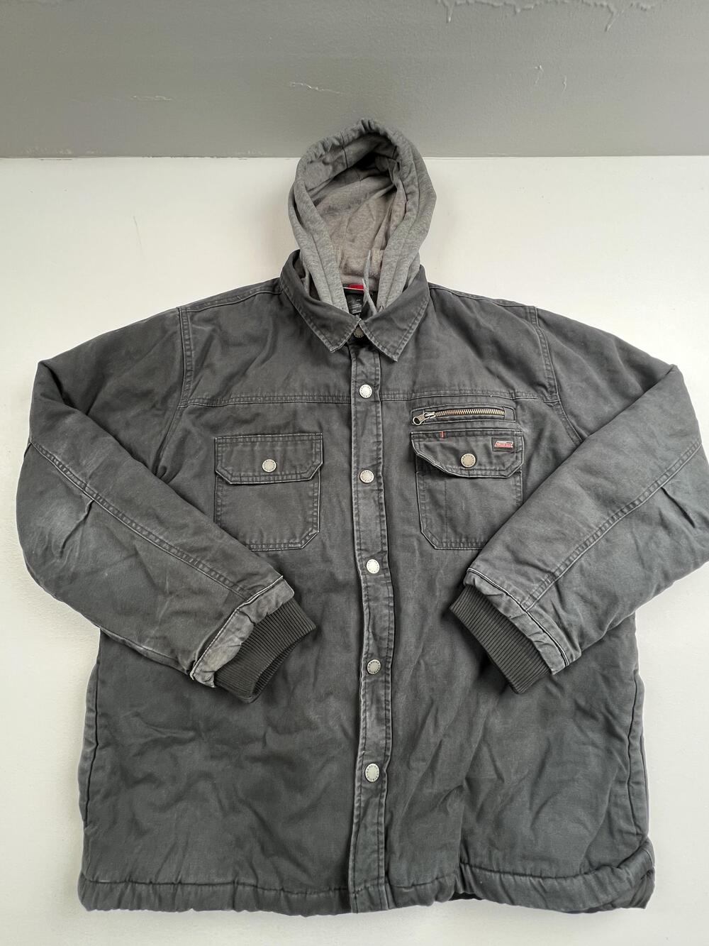 Dickies Jacket Mens XL Gray Canvas Hooded Quilted Lined Parka Workwear NJS100BK